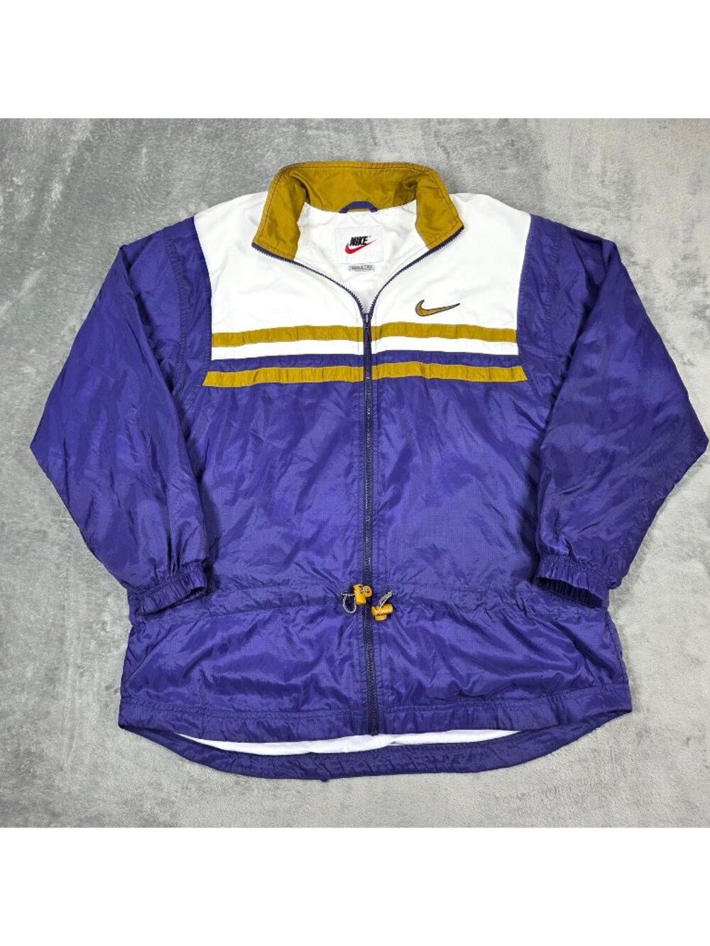 Vintage Nike Jacket Womens Large Purple Gold Lined Track Windbreaker 90s READ